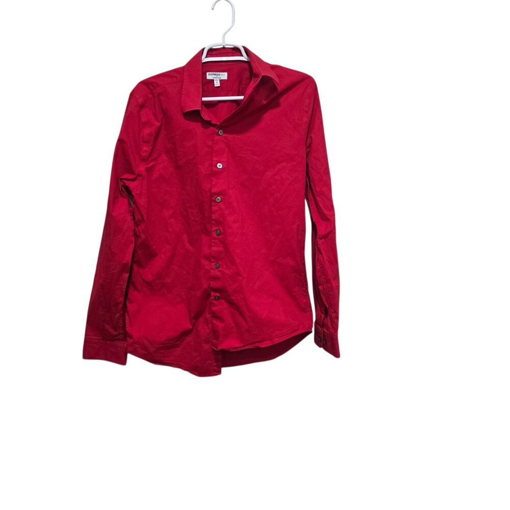 Express 1MX Extra Slim Red Stretch Dress Shirt Men's Medium 15-15.5